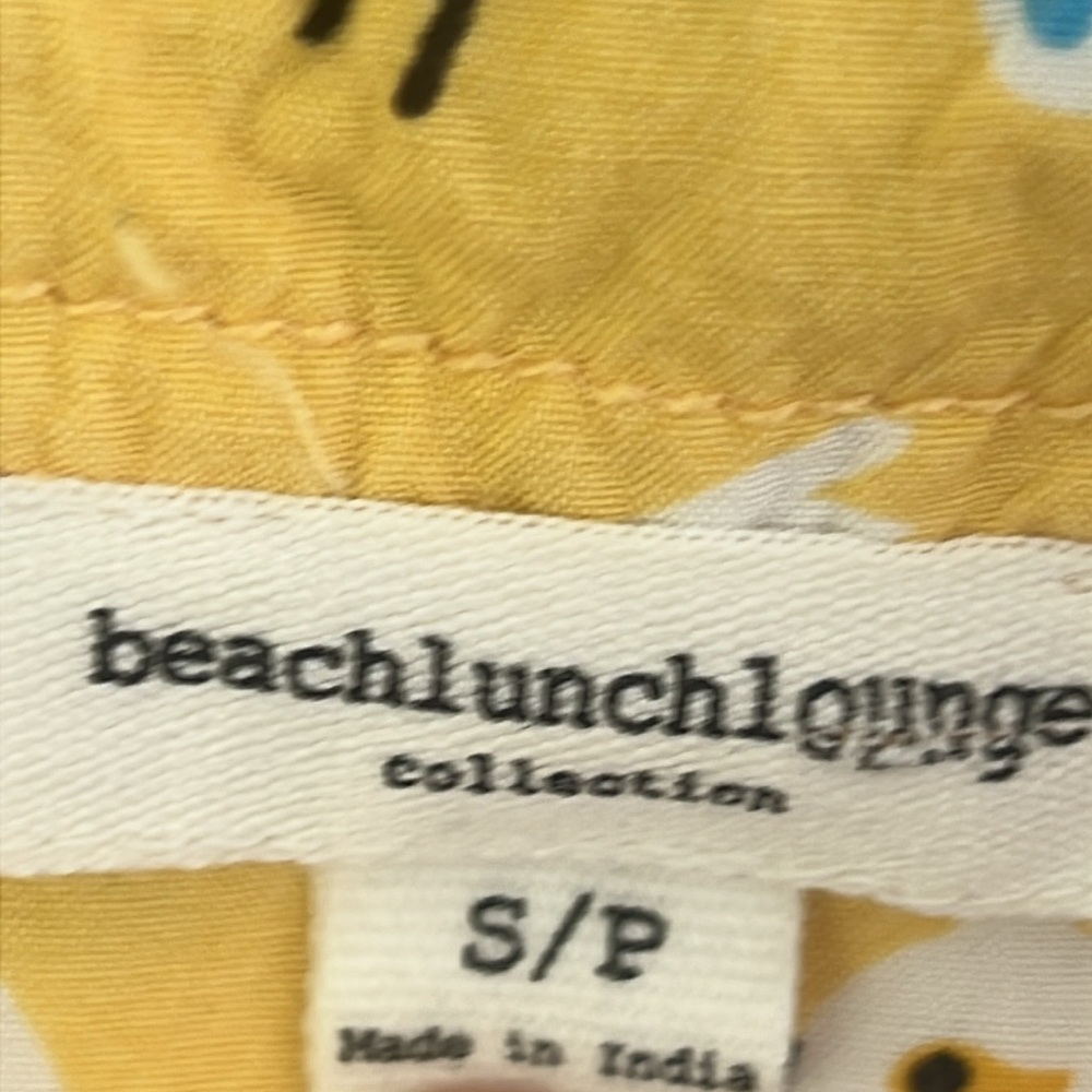 Beachlunchlounge Yellow Bird Pattern Lighweight Button Up LS shirt Sz small - Picture 6 of 10
